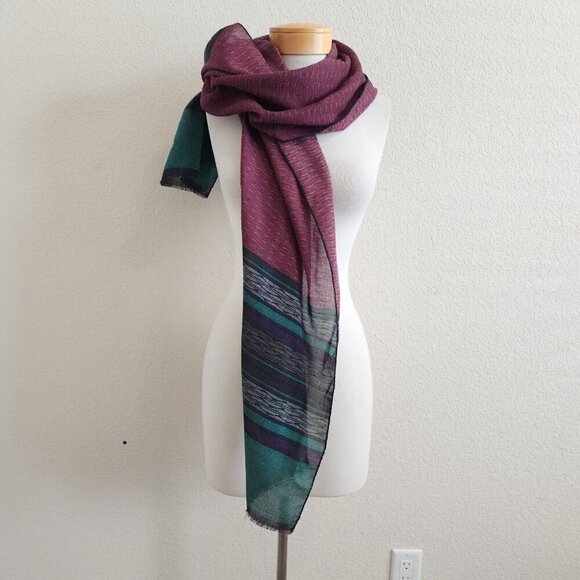 Emanuel Ungaro Soft Two-Tone Geometric Abstract Artsy Fringe Hem Scarf 24 X 77 - Picture 3 of 7